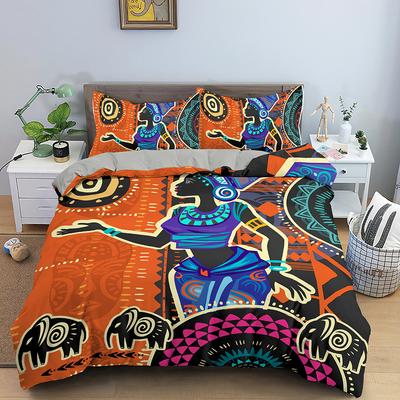 Etniskt Påslakanset Afrikansk Kvinna Elefant Bohemiskt Tema Täcke Överdrag King Queen Storlek För Barn Kvinnor Polyester Sängkläder Set