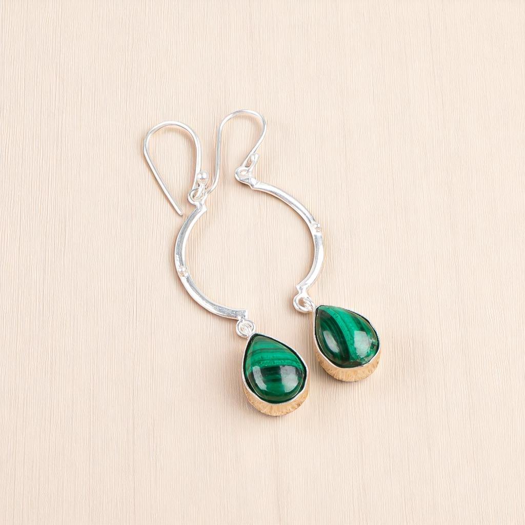 Natural Malachite Gemstone 925 Sterling Silver Jewelry Handmade Earrings 2.60" EE-43-24