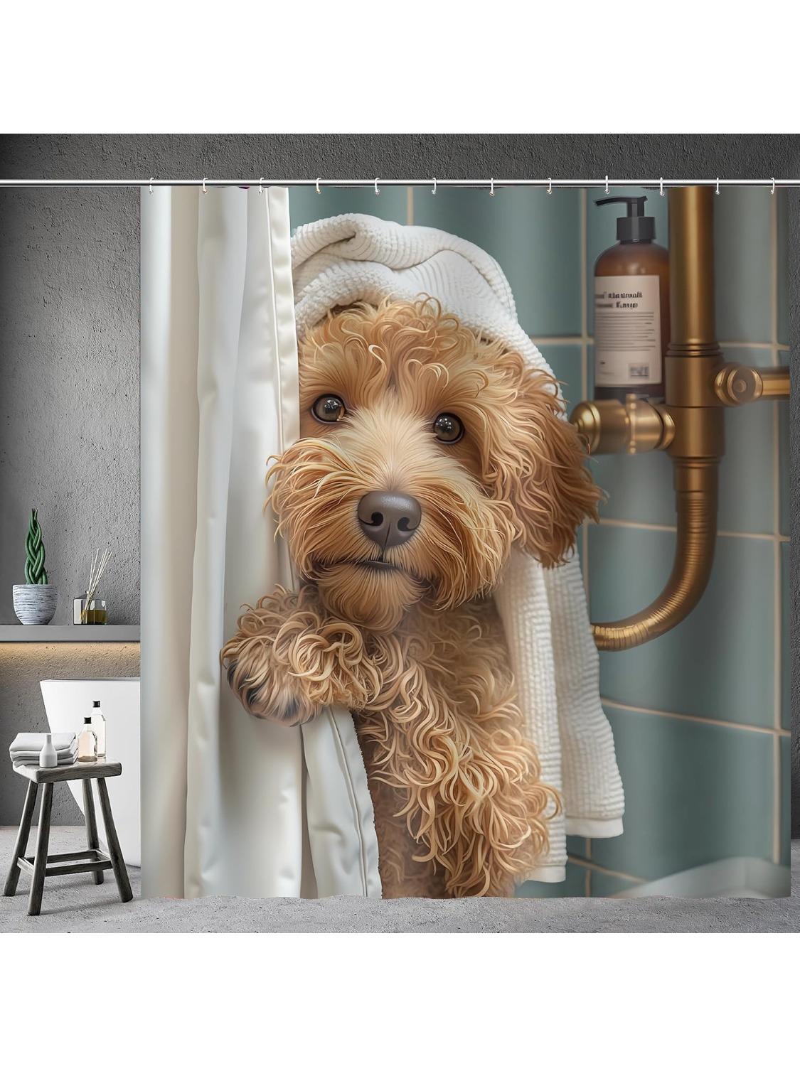 

Funny Cool Pet Dog Shower Curtains Cute Cartoon Teddy Fun Dog Animal Barn Door Decor Polyester Kids Bathtub Fabric Machine W60H190(CM)-1 Pcs