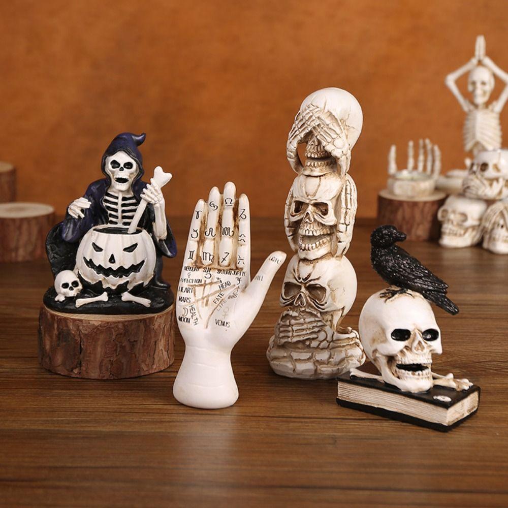 Resin Mini Skeleton Figurines Realistic Artificial Skull Model  Halloween Decor Gifts