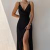 Spring Sexy V-neck Halter Slit Mid-length Dress for Women
