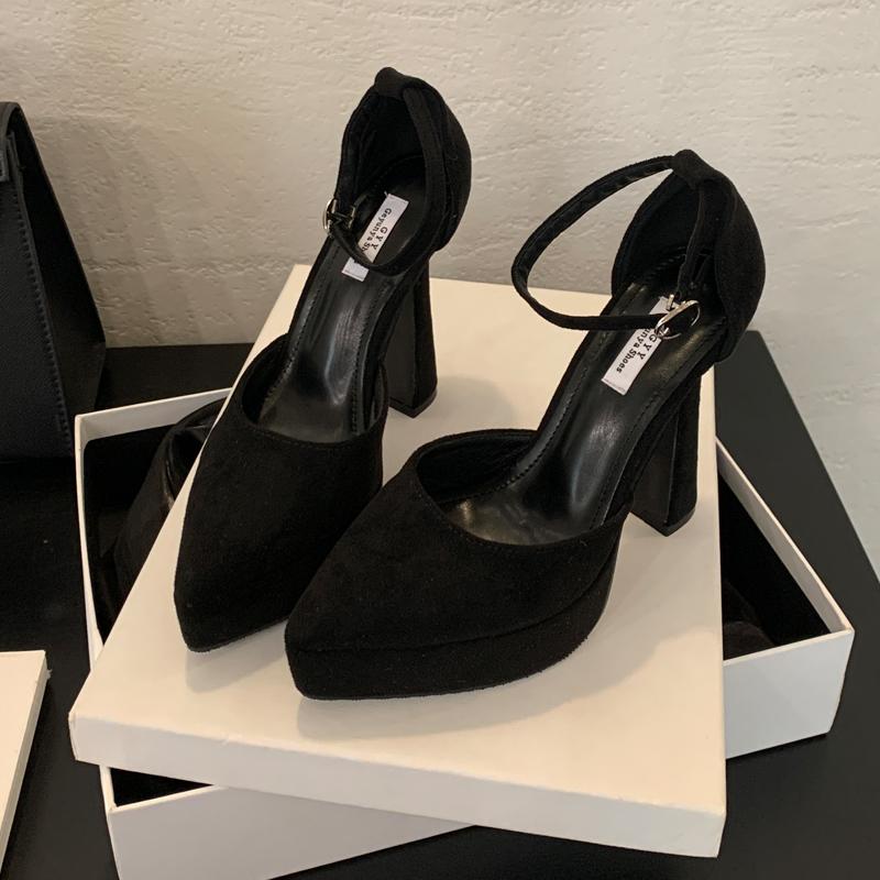 Sexy dámské lodičky s špičatou špičkou, platformové sandály na robustním vysokém podpatku pro dámy na párty, jednobarevné boty