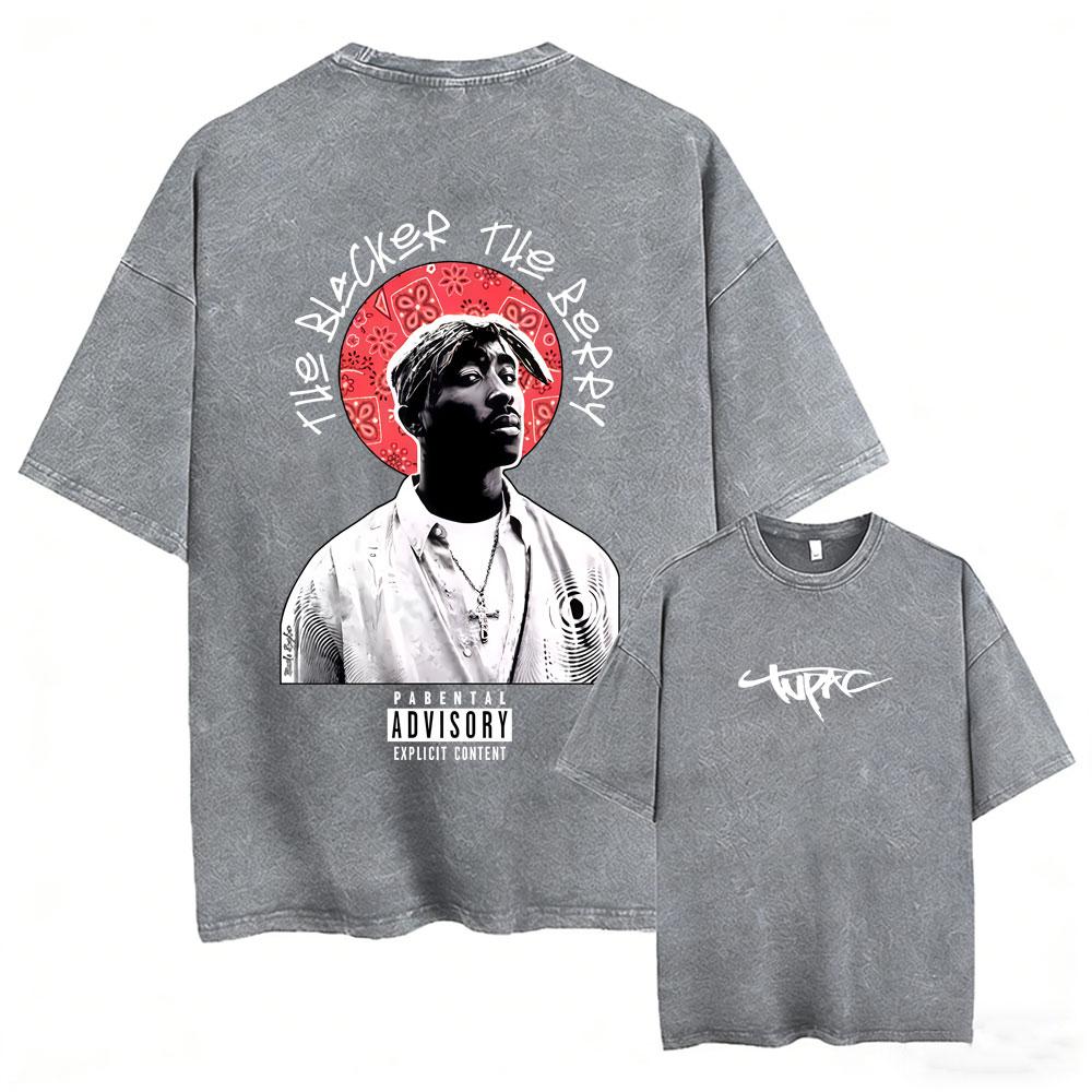 Rapper Tupac 2pac All Eyez On Me Cross Vintage Washed T Shirt Men Hip Hop Fashion Retro Tshirt Mens Casual Oversized Tshirts