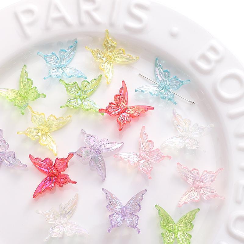 100 Peças Acrílico Transparente Cor AB Contas de Borboleta Soltas Contas Espaçadoras Charms para Artesanato DIY Colar Pulseira Materiais para Fazer Joias