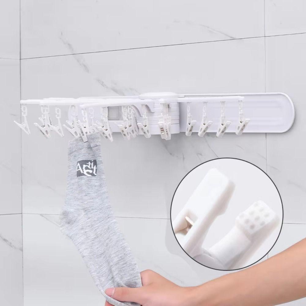 Wall Mount Rotary Drying Rack 24 Clips Sock Storage Rack Folding Clothes Rack  Bathroom Use