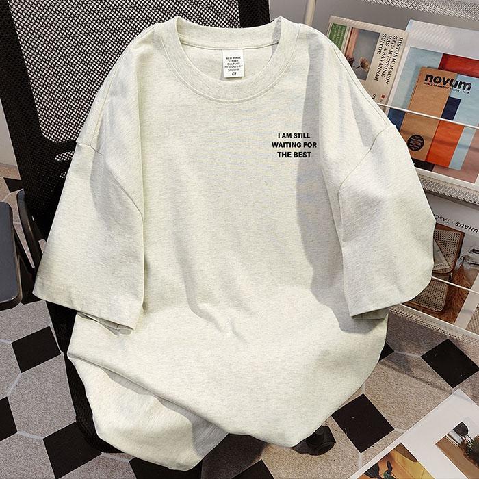 Men Summer Casual Loose Oversize Short Sleeve Round Collar Handsome Teenager Letter Printed Pullover Cotton T Shirt Top