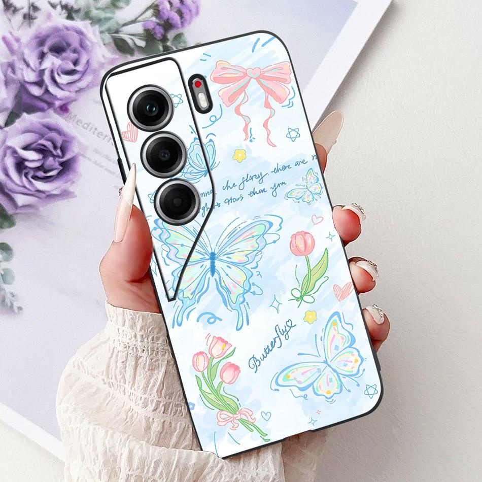 For Tecno Camon 40 Pro 4G Camon40 Elegant Floral Cat Phone Case For Camon 40 40Pro 4G CM6 CM5 Black Silicone Soft Cases Bumpers