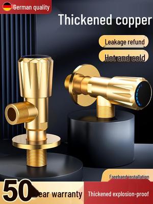 All-Copper Universal 3-Way Bathroom Angle Valve for Hot and Cold Water, 4-Point Diverter with One Inlet and Two Outlets