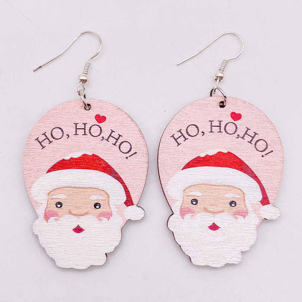 

Santa Claus Cartoon Reindeer Wooden Christmas Earrings - European and American Fashion Gifts