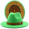 Autumn and winter new leopard print woolen top hat outdoor big edge warm felt hat belt British style jazz hat Wish
