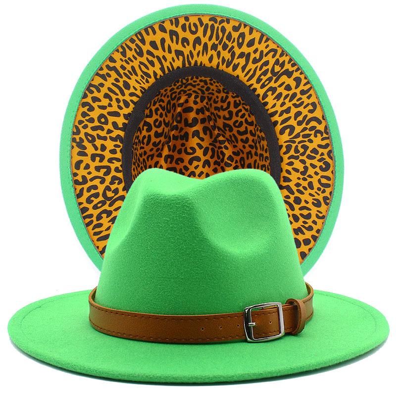 Autumn and winter new leopard print woolen top hat outdoor big edge warm felt hat belt British style jazz hat Wish