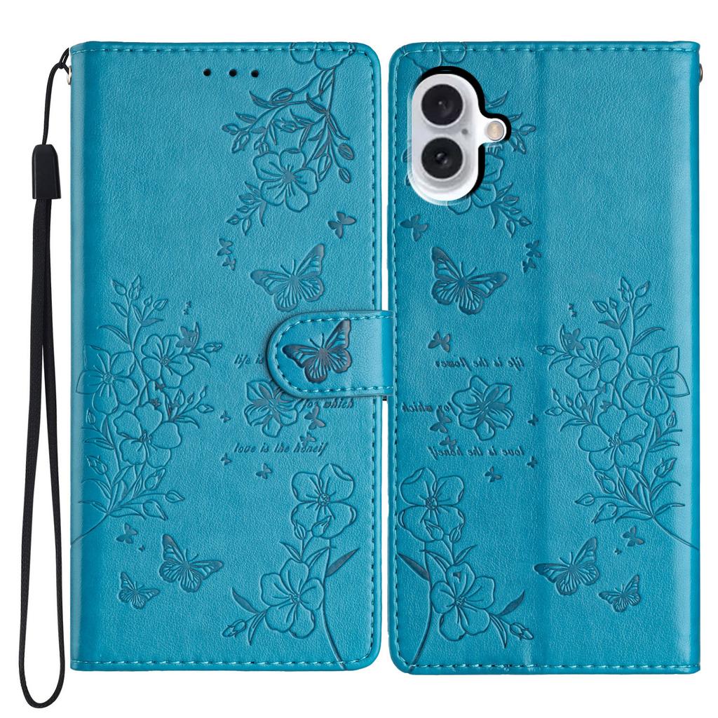 For iPhone 17 Wallet Phone Case Butterfly Floral Imprint Leather Flip Cover with Strap