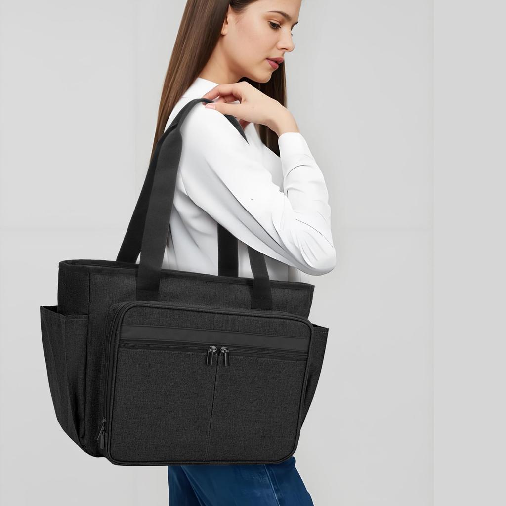 Trunab Teacher Bag, Large Capacity Tote Bag for Teachers, Business Bag for Commuting, School, Business Trips, and Visits (Black)