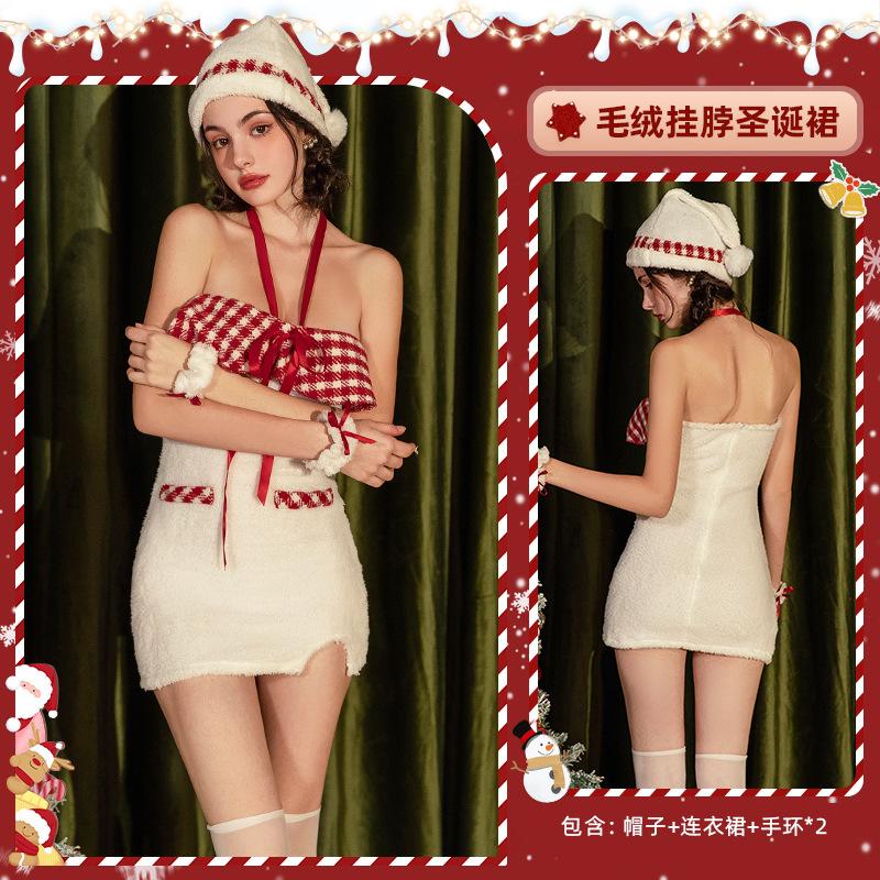 

Рождественская одежда бархатный топ-труба рождественское платье женский осенне-зимний костюм вечернее платье женское One size