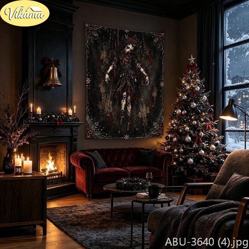 Gothic Frosted Window Castle Skull Wall Tapestry Dark Victorian Holiday Winter Ice Pattern Home Decor Modern Style Soft