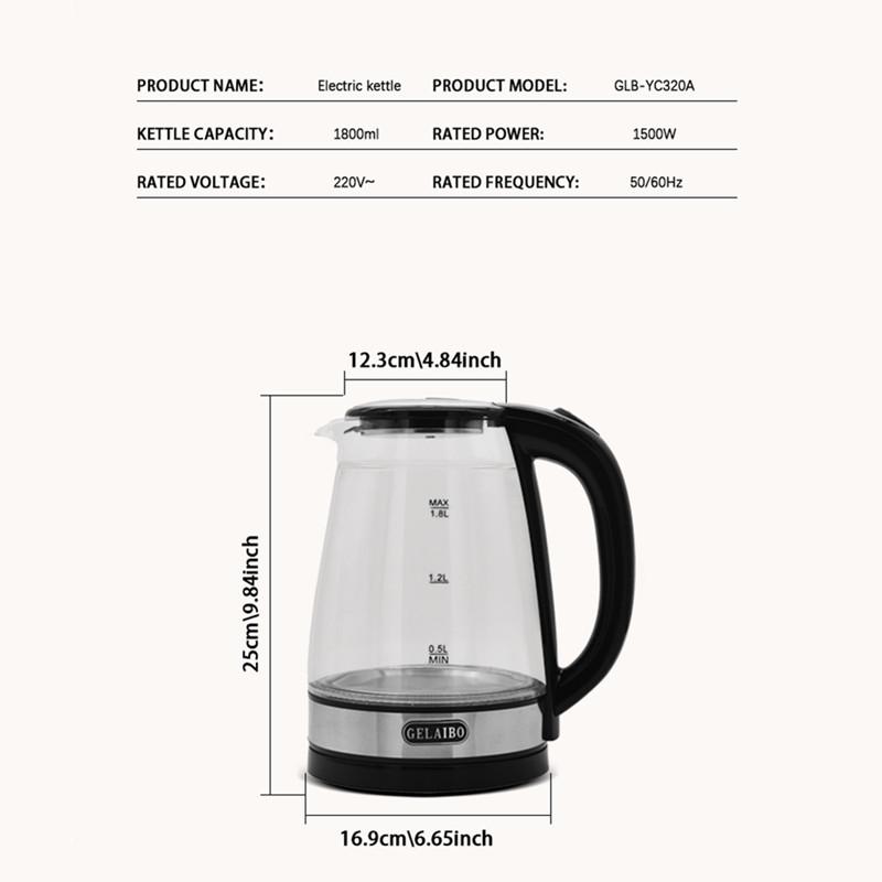 Electric Kettle Stainless 1.8L Steel Double Layer Glass Health Preserving Pot Electric Water Heater with Blue Led Light Kitchen