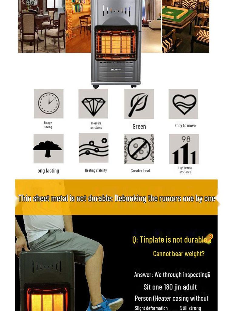 Sannuo Portable Energy-Saving Gas Heater for Living Room (Compatible with LPG and Natural Gas)