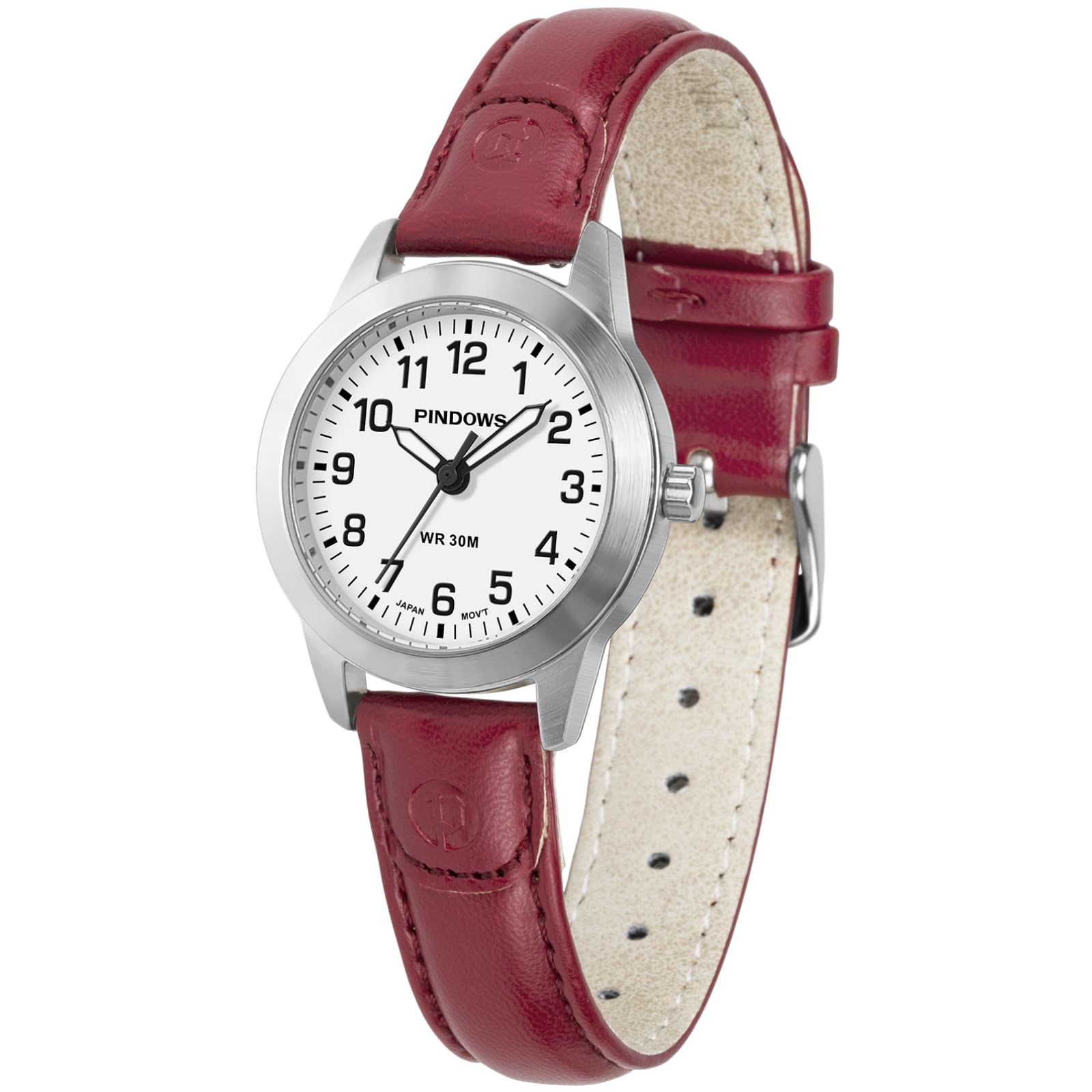 

PINDOWS Elegant Analog Quartz Design with Leather Waterproof Fashion Dress Watch with Luminous Dial Ladies Watch, Strap, Easy-to-Read