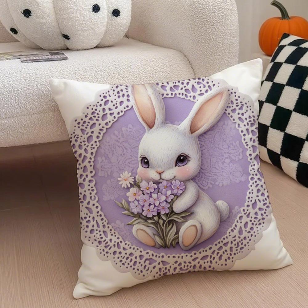Religious Global Holiday Art Easter Rabbit Cushion Cover Throw Pillow Cover Hidden Button Durable Polyester Chair Cushion