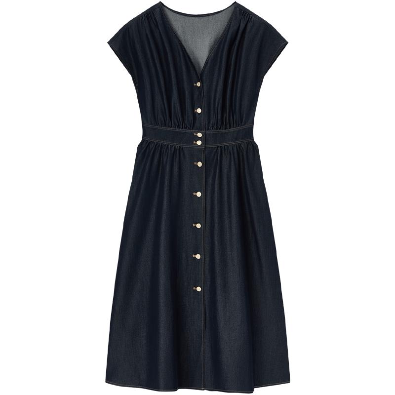 Aijutu Women s Faux Denim V-Neck Dress L