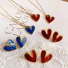 CARLIDANA High Quality Blue Red Oil Painting Stainless Steel Enamel Heart Gold Plated Necklace Earring Set for Girls Women