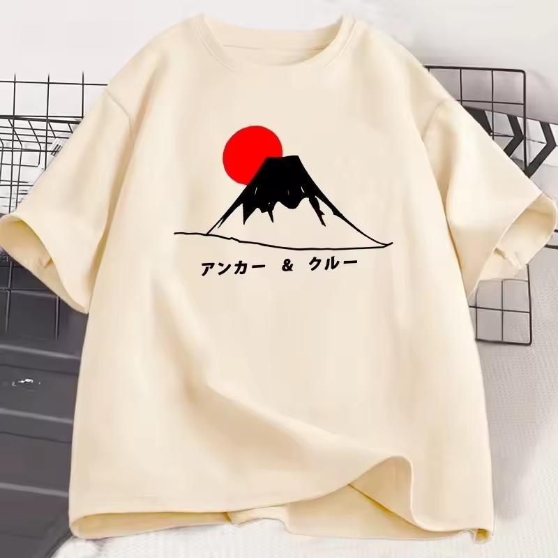 Mount Fuji Sun Set T-shirt Women Japanese Style Short Sleeve Tshirt High Quality Tshirt Short-Sleeved Comfortable Tee