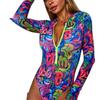 Women Long Sleeve Rash Guard One Piece Swimsuit, Zip Up UV Sun Protection Quick Dry Surfing Bathing Suit