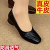 Leather square head shallow mouth single shoes 2025 new leather shoes soft leather soft surface spring and autumn soft sole mother retro women's shoes