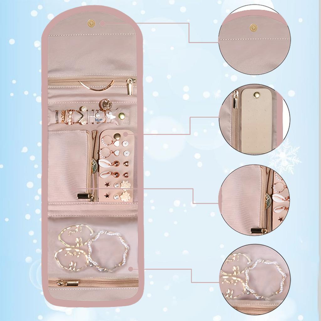 1 Pc Travel Jewelry Storage Box With Foldable Jewelry Roll, Suitable For Travel Rings, Necklaces, Earrings, Bracelets, Mini