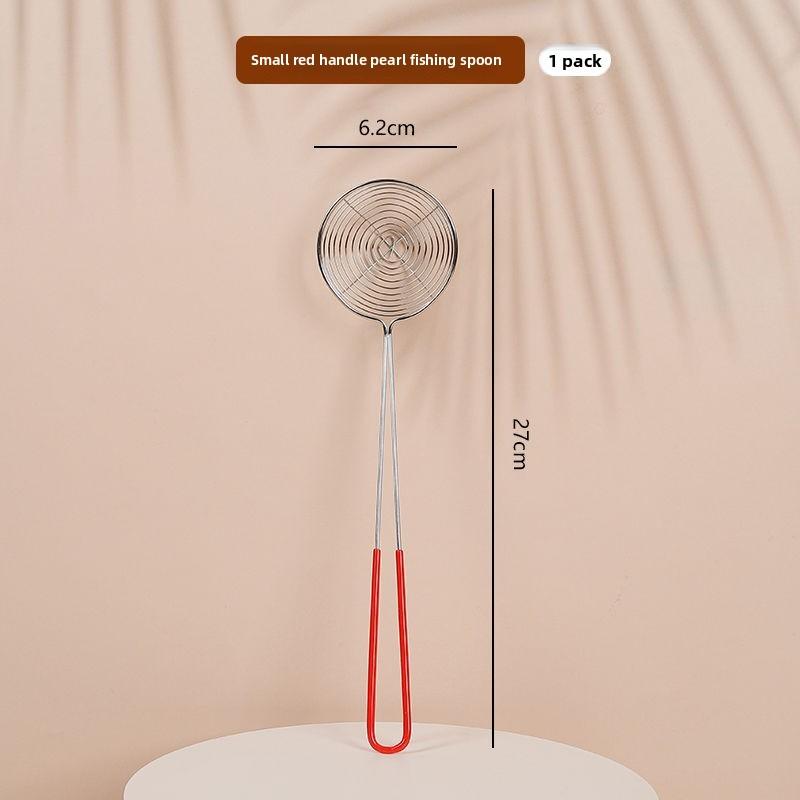

Pearl Strainer, Stainless Steel Red Handle Pearl Powder Round Spoon, Hot Pot Strainer, Bubble Milk Tea Strainer, Deep Net Scooping Small