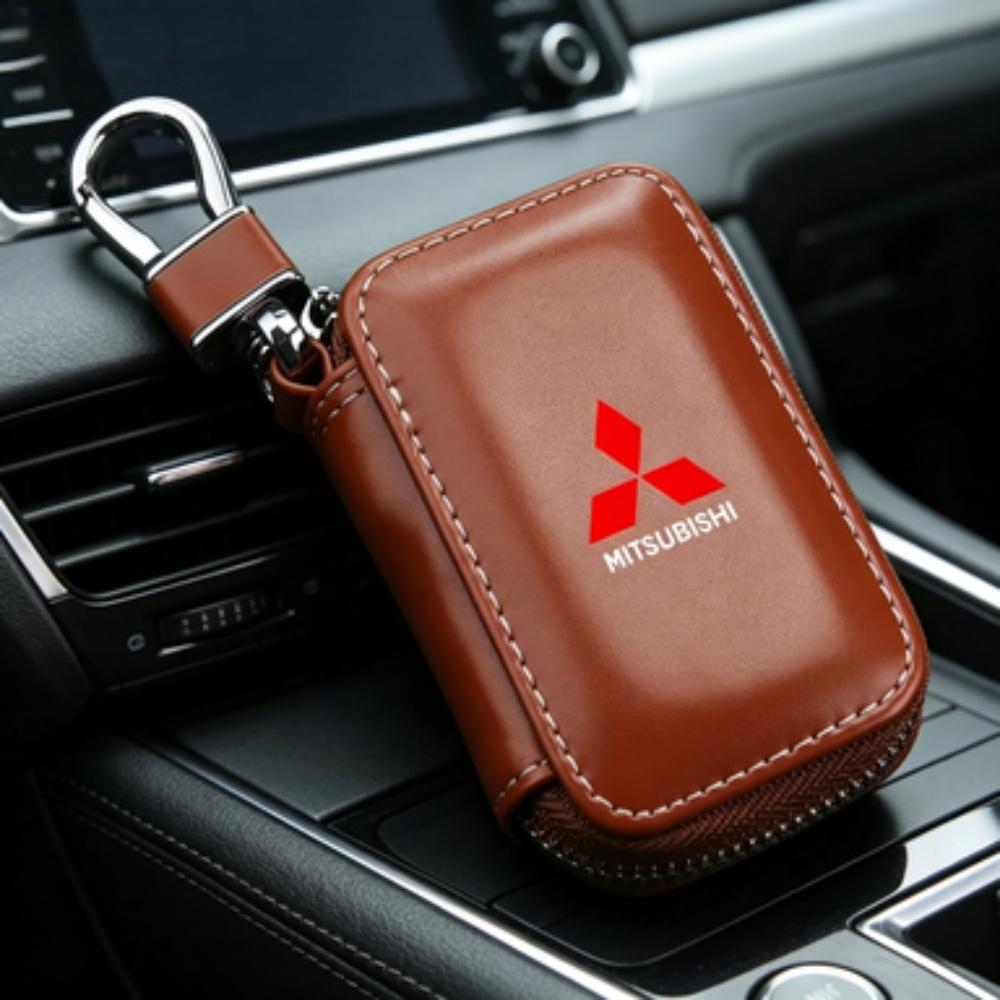 Wszm6 Skórzane Etui na Kluczyk Zdalny ze Stopu Cynku Akcesoria Wnętrza Samochodu do Mitsubishi Pajero Sport Outlander Lancer Triton Savrin Verada