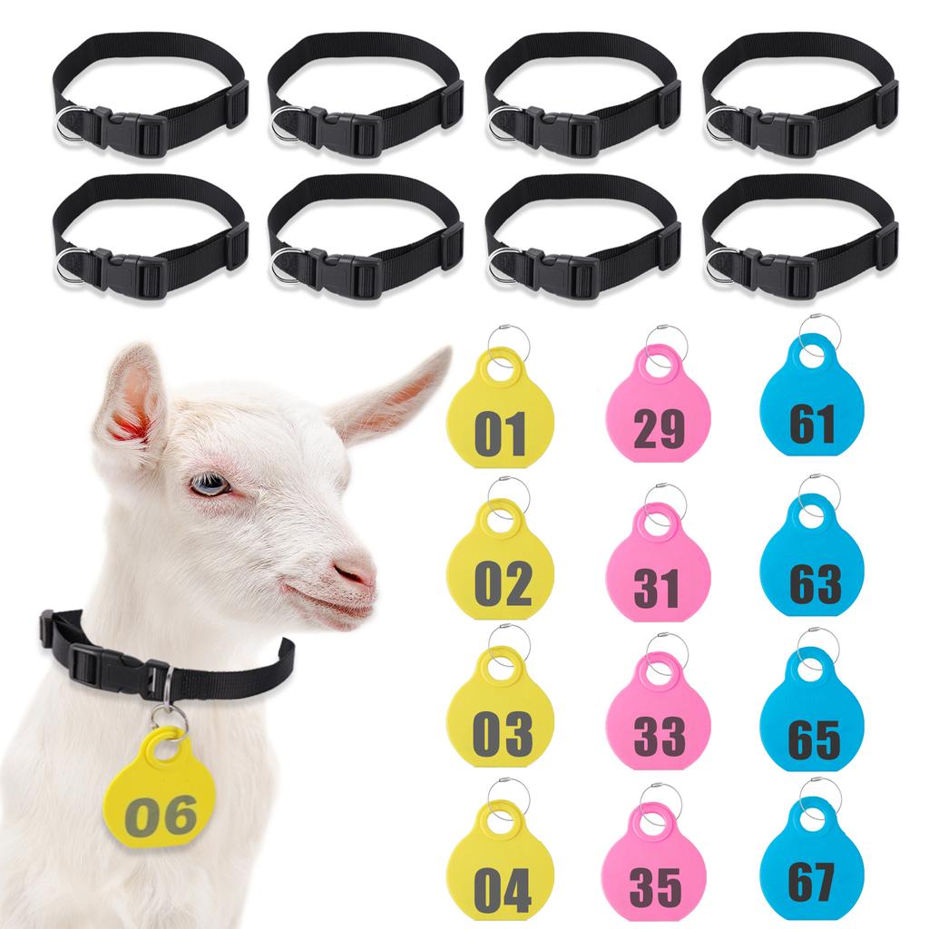 Collar de Nylon Ajustable Etiqueta Colgante para Animales de Granja Mascotas Ganado con Número de Serie de Doble Cara para Granja Ganado Animal Mascota Cabra Oveja 28 Piezas
