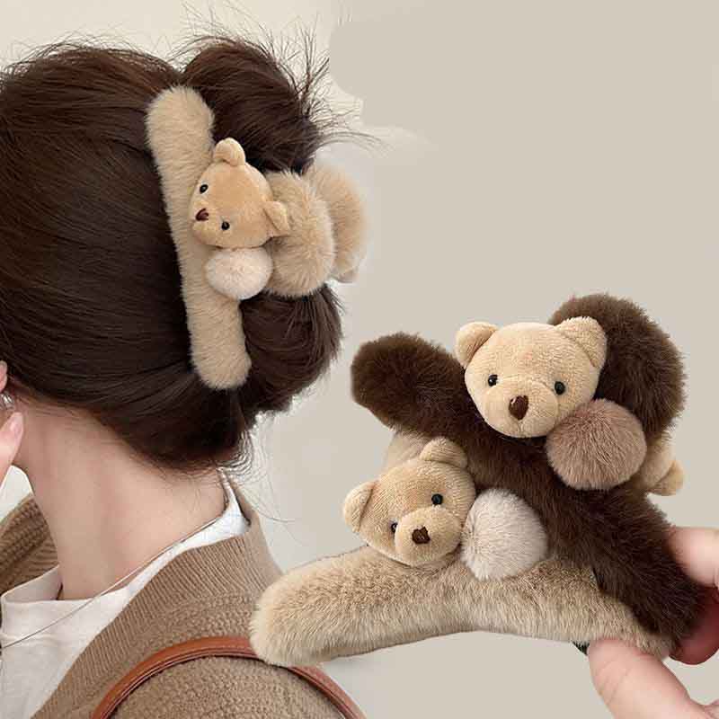 12cm Little Bear Grab Clip Large for Women Plush Back of Head Hair Decoration Hair Clips