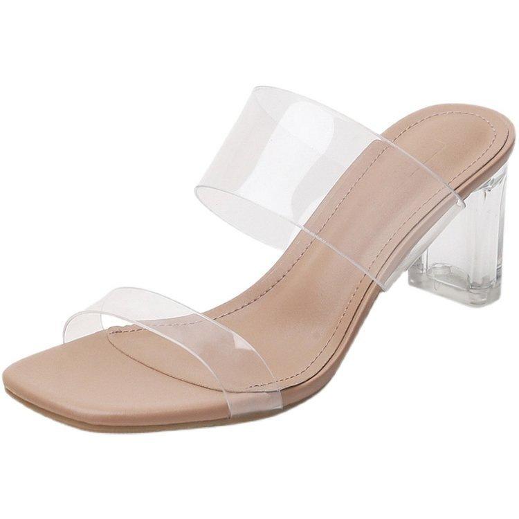 

Маленькие детские босоножки на высоком каблуке 2025 весна и лето новые популярные прозрачные хрустальные толстый каблук крутые шлепанцы уличная обувь 40