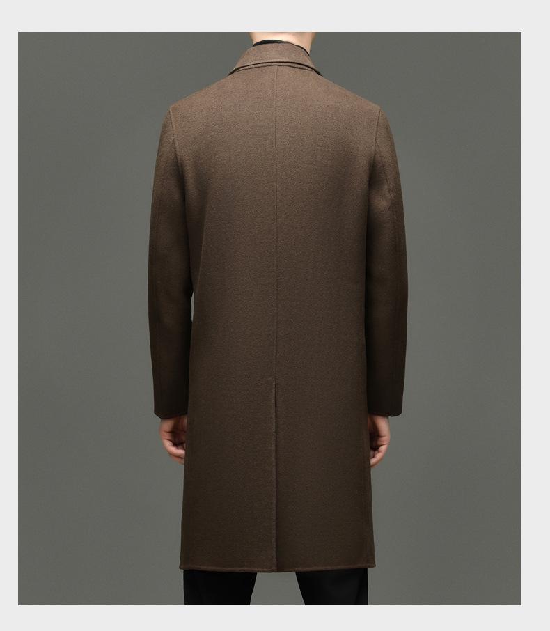 Men's 100% Wool Double-Faced Double-Breasted Lapel Collar Business Casual Long Coat