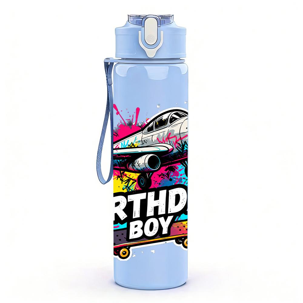 1PC Jet Plane Skate Birthday Boy Text 750ml Color Plastic Water Bottle Leakproof Flip Straw Lid For Sports Office Home Use