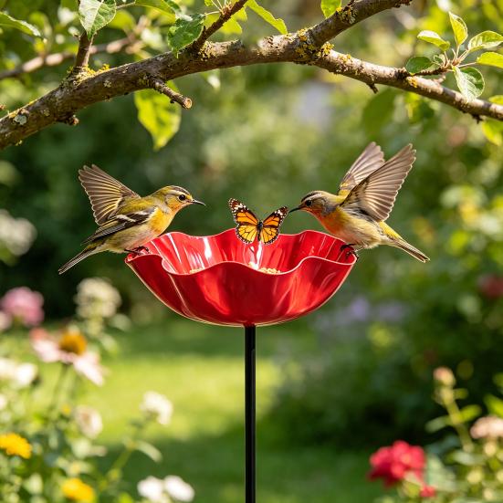 2Pcs Metal Flower Garden Stakes, Decorative Bird Bath, Outdoor Bee Watering Station, Flower Design Water Feeder Bath Bowl for Bees Butterflies