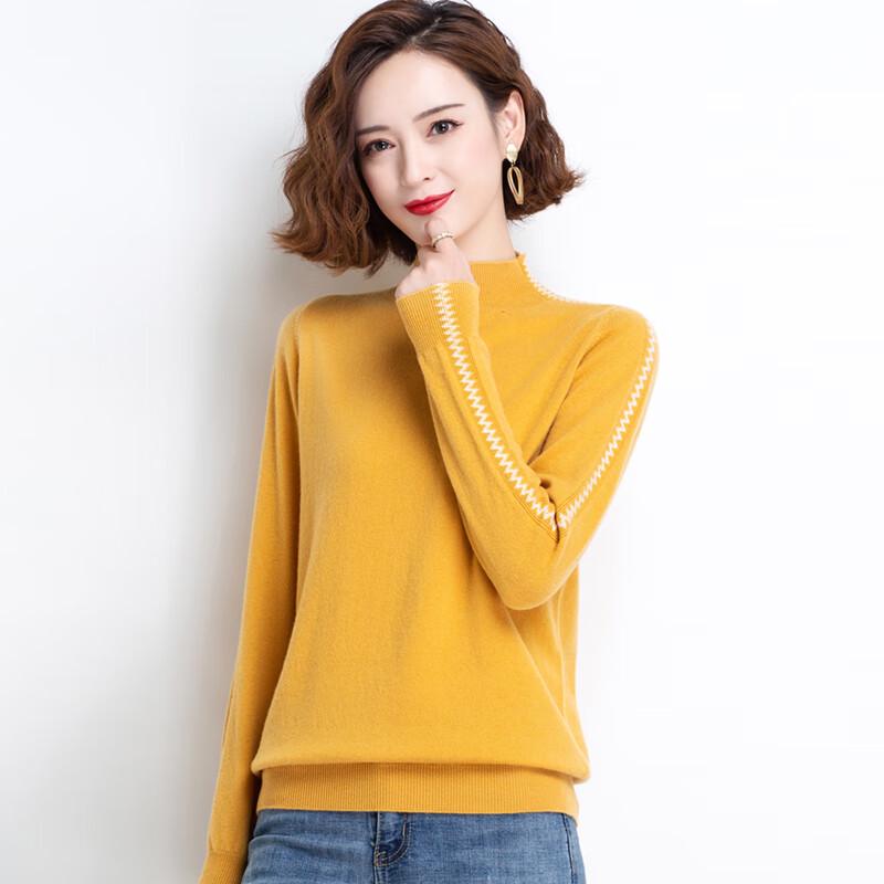 FengXun Women's 100% Pure Wool Semi-Turtleneck Sweater