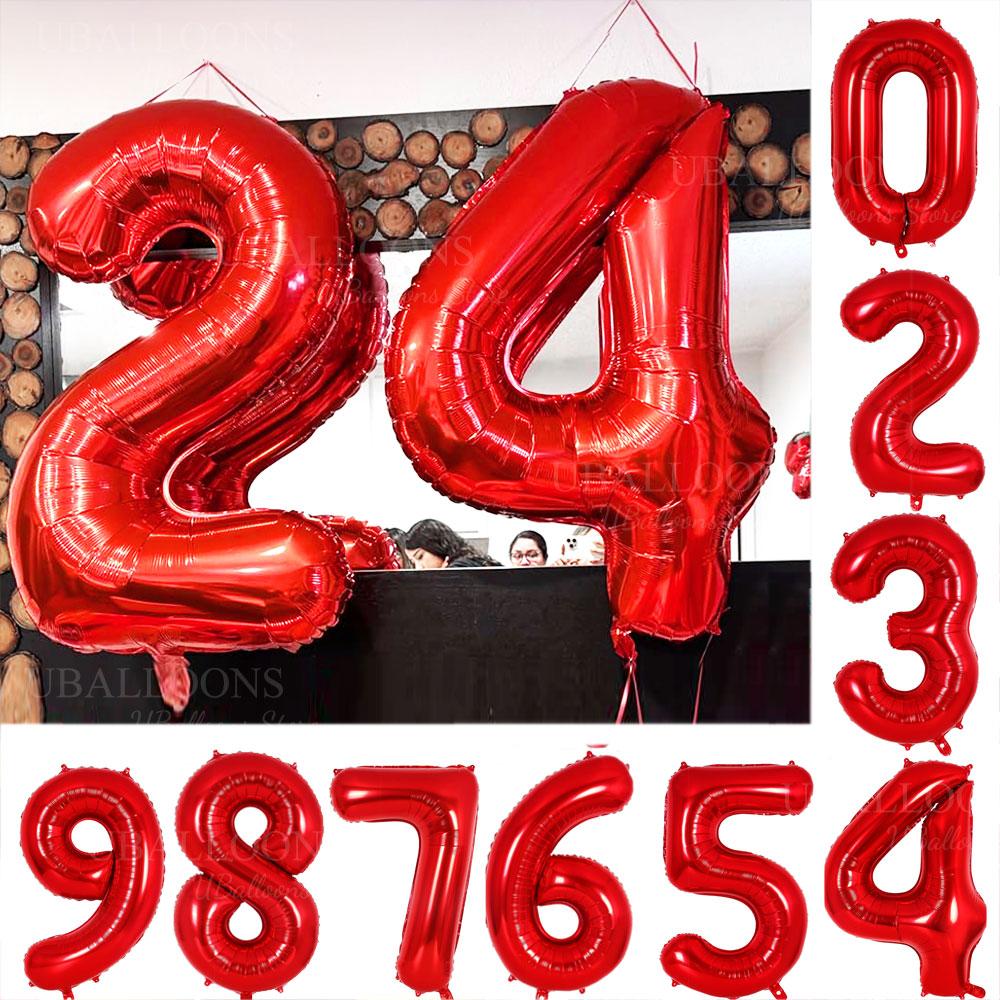 Red Number Birthday Balloons 16Inch 40Inch Large Red Number Foil Balloons for Birthday Anniversary Christmas Party Decor Favor
