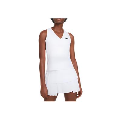 Court Victory Regata Esportiva Feminina Sem Mangas Decote V Bainha Curva Costas Sólidas Tops Branco CV4785-100