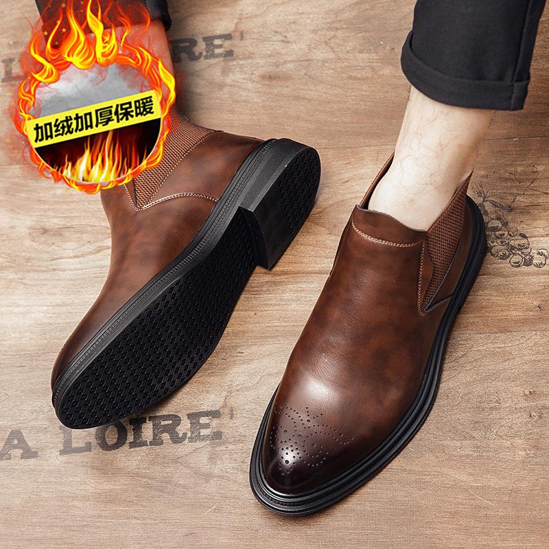 

Men s Martin boots high-top heightening leather boots medium-top warm velvet retro leather shoes men s shoes 44
