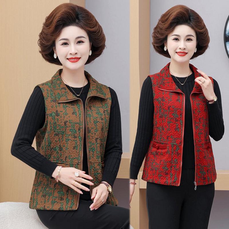 Plus Size Lightweight Zipper Vest for Middle-aged and Elderly Women - Spring/Autumn
