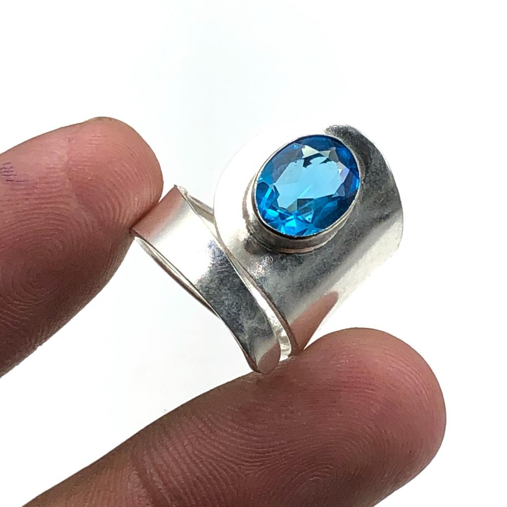 Swiss Blue Topaz Gemstone 925 Sterling Silver Jewelry Handmade Statement Ring RR-2-5