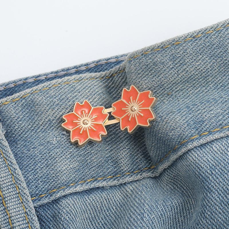 

Cherry Blossom Button Adjuster for Pants and Skirts Sakura Waist Tightener Adjustable Waist Buckle for Jeans No Sewing Required оранжевый
