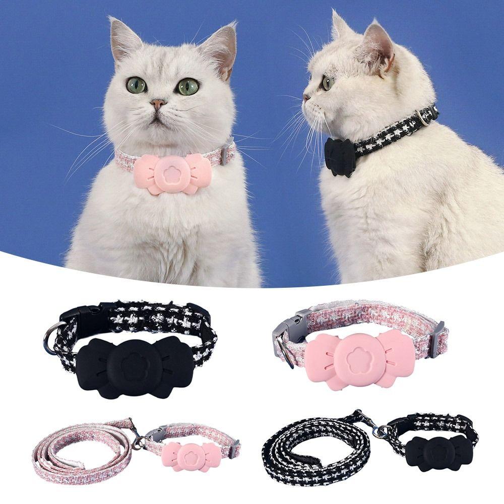 Adjustable Dog Cat Positioning Tracker Collar Cover Bow Tie Pet Leash  For Airtag Tracke