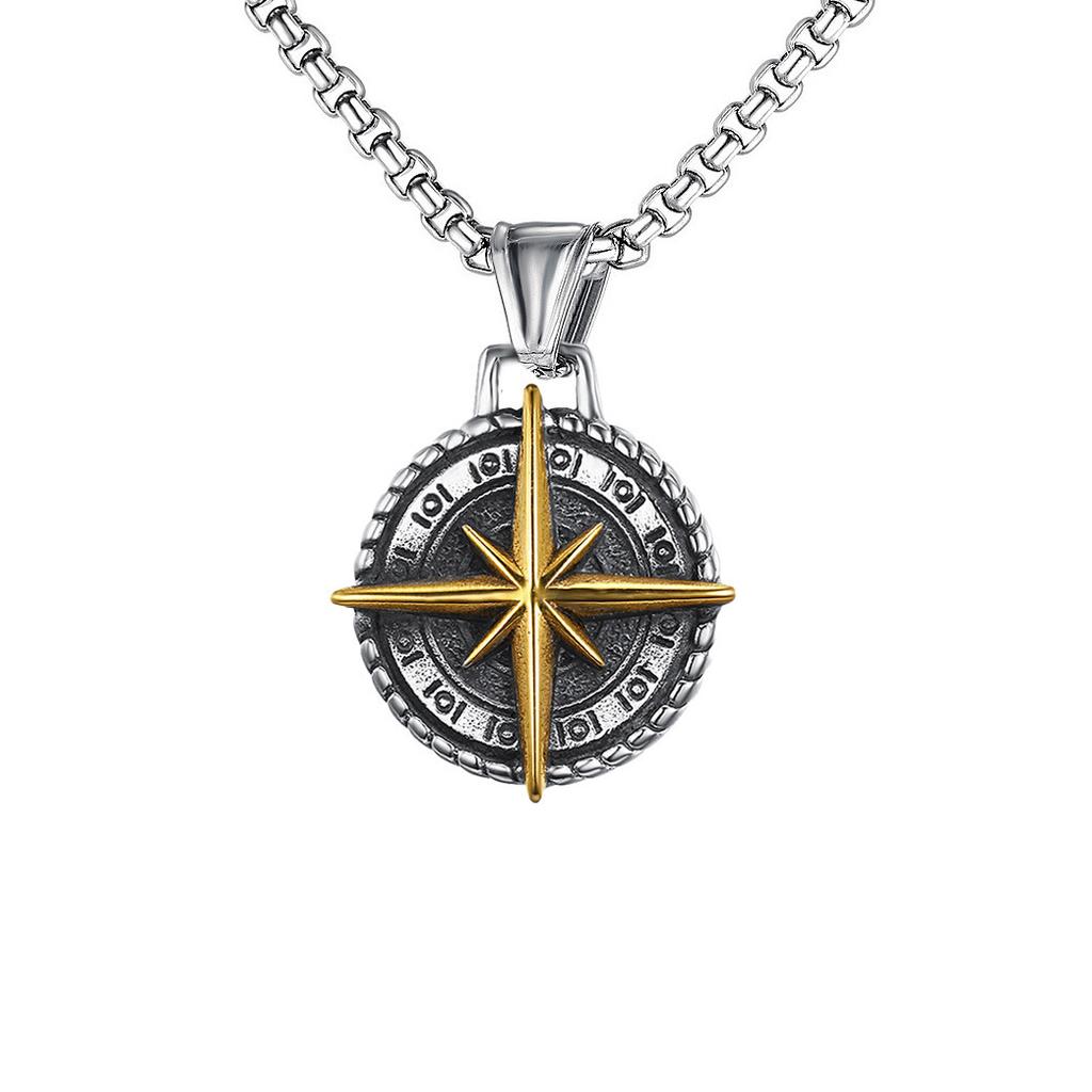 Titanium Steel Compass Retro Necklace Necklace Accessories Retro Titanium Steel Punk Pendant Men's Pendant