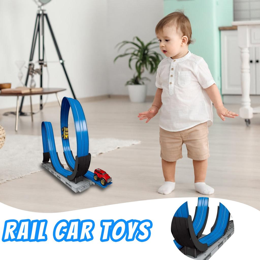 FlexTrack Flexible Race Car Track For Kids Inertial Suspension Non-derailment Anti-gravity Magnetic Railcar172in,90in,33in Long Rolls Up Portable