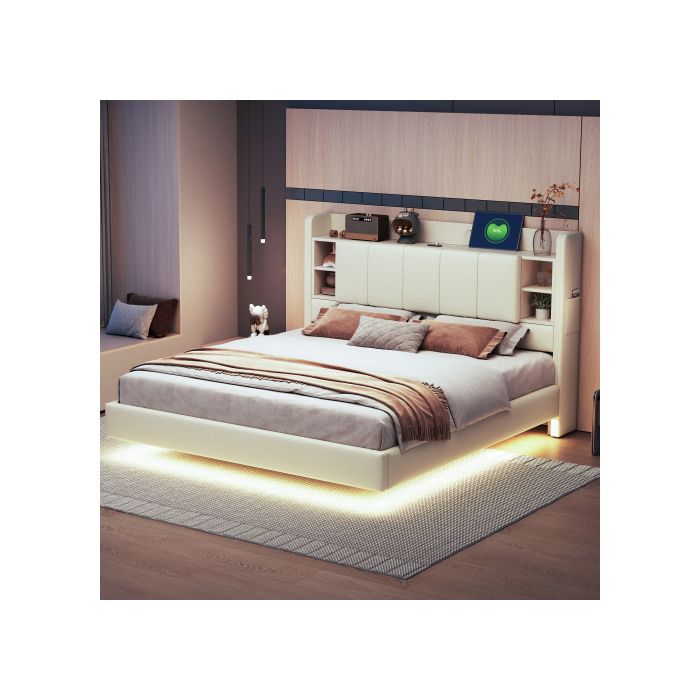 Gepolstertes Bett 160 x 200 cm, mit USB-Anschluss und Lichtleiste, wendbares Kopfteil