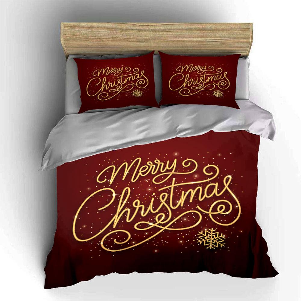 Merry Christmas Gold Text Bedding Duvet Cover Set Duvet Cover Pillowcases  (1*Duvet Cover 2*Pillowcases, without duvet insert)