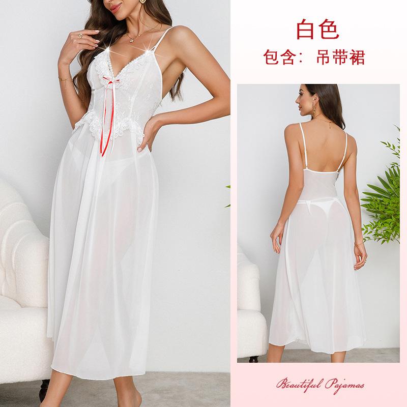 Mesh suspender nightdress women s French lace long nightdress can be worn outside women s loungewear 883 S